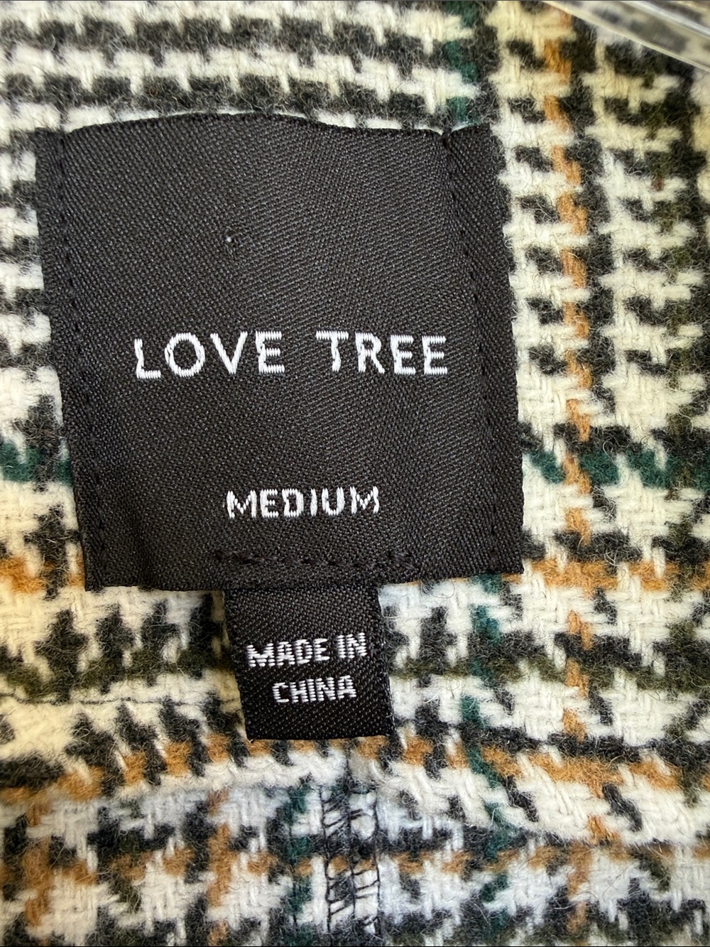 Love Tree Houndstooth Plaid Belted Trench Coat Size Medium - Picture 2 of 11